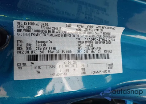 2017 Ford Focus Se from USA, damaged, VIN 1FADP3K27HL212794